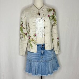 Talbots Cream Cardigan with Floral Details